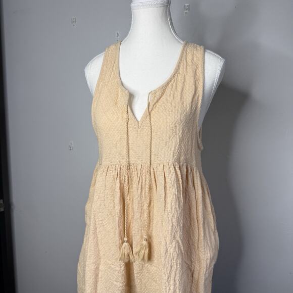 Free People Textured Sleeveless Midi Dress Peach Beige Cotton Pockets Size XS - Picture 2 of 6